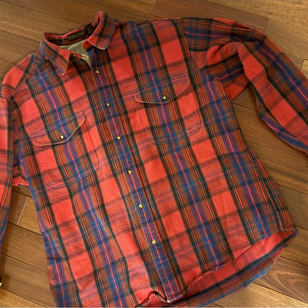 Tartan Plaid Shirt Men’s SZ XL by Washed Cotton Heavy Cotton Hunting Hiking Fish